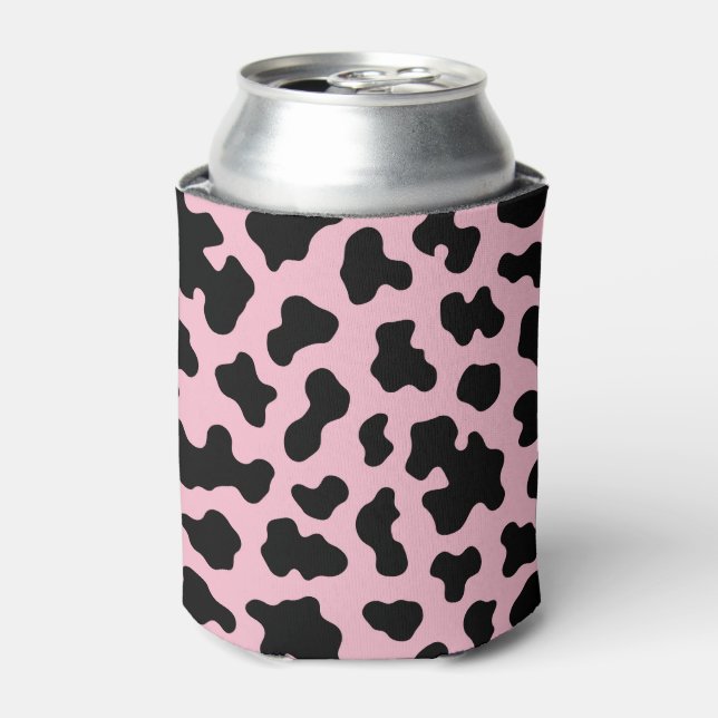 Porta-lata Preto e Rosa Impressão em Couro de Vaca (Can Front)