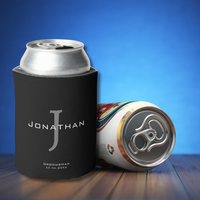 Porta-lata Preto Masculino e Branco Inicial + Monograma de No (Criador carregado)