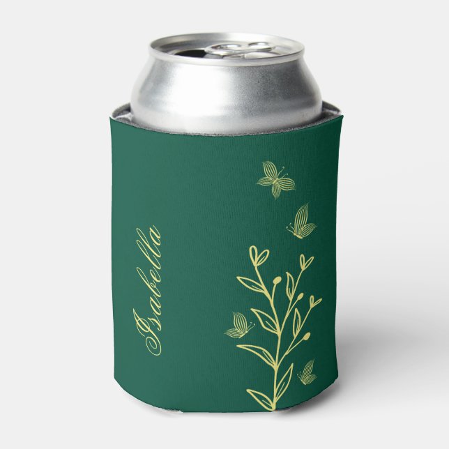 Porta-lata Protetor de lata esmeralda verde floral simples (Can Front)