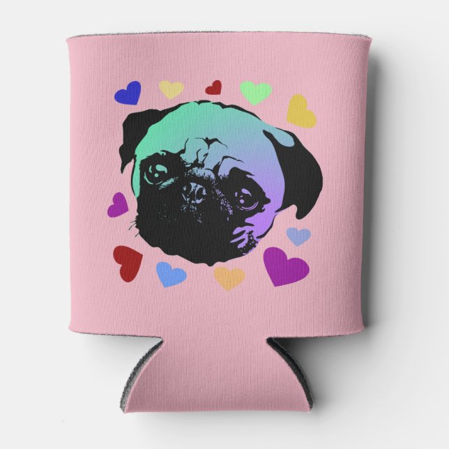 Porta-lata Pug Puppy Dog Love Hearts (Frente)