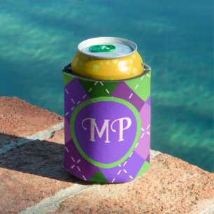 Porta-lata Purple Lilac Argyle Roxo e Verde Personalizado