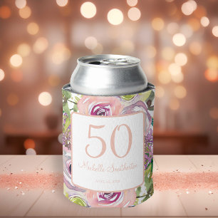 Porta-lata Púrpura Rosa Dourada, Floral, Brilhante 50º Aniver