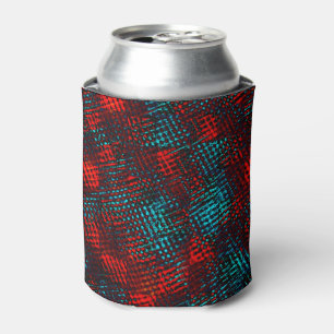 Porta-lata Quadriculados riscados em vermelho e azul claro.