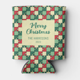 Porta-lata Quebra-cabeça Verde Vermelho Natal Piece Geométric