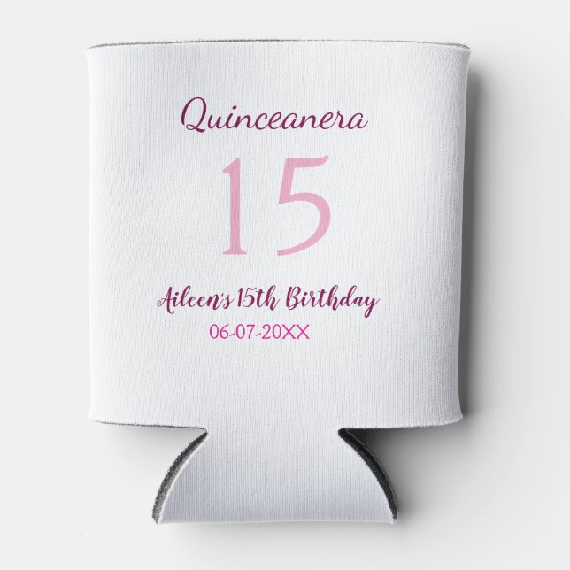 Porta-lata Quinceanera simples 15 de aniversário de fada rosa (Frente)
