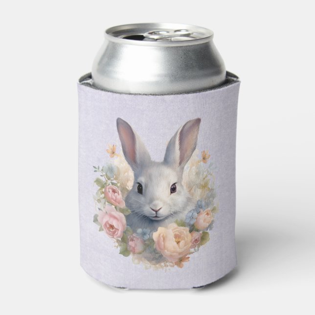 Porta-lata Rabbit Surrounded by Pastel Flowers Cute (Can Front)