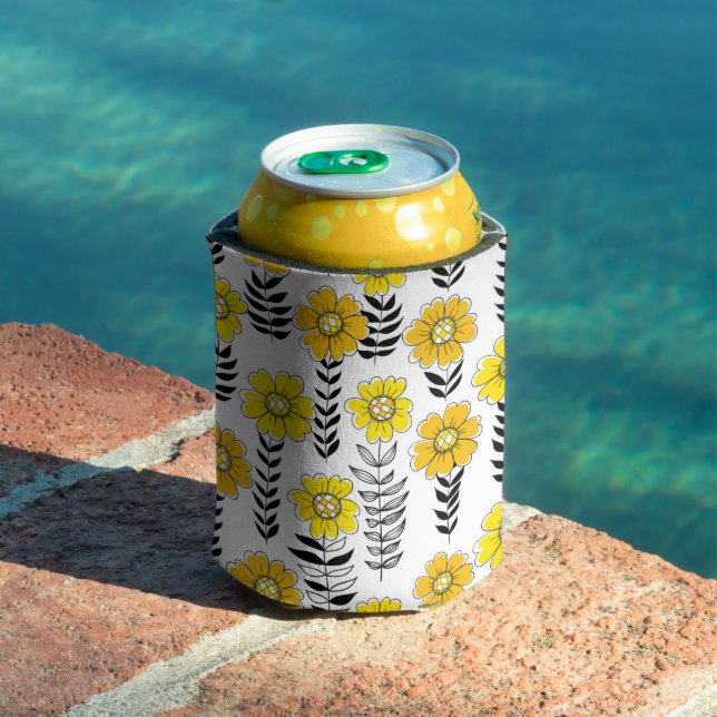 Porta-lata Rabiscos de margarida em amarelo e preto (Piscina in situ)