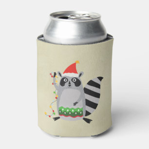 Porta-lata Raccoon Em Santa Hat Entrou Em Luzes De Xmas
