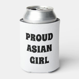 Porta-lata Rapariga Asiática Orgulhosa, Branca Negra Fria