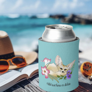 Porta-lata Raposa Fennec Flores Rosa Roxo Fofo Botânico Azul