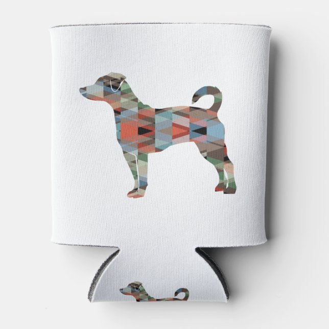 Porta-lata Rat Terrier Dog Breed Xadrez Silhueta de Geo (Frente)