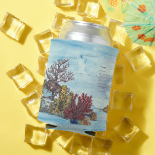 Porta-lata Recife de Coral Subaquático Colorido Pintado à Mão