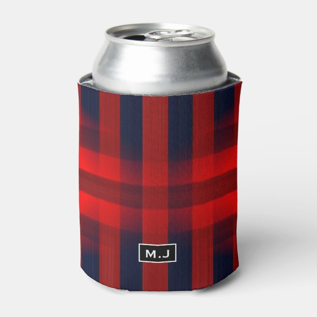 Porta-lata Red Bokeh Buffalo Plaid Monogram (Can Front)