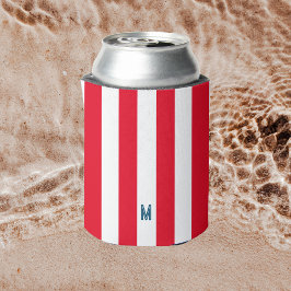 Porta-lata Red Cabana Stripe & Personalizado Monograma de Mar