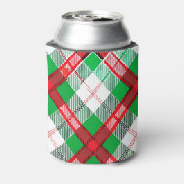 Porta-lata Red Green Vintage Christmas Plaid Pattern