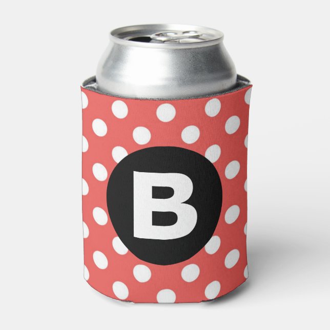 Porta-lata Red Polka Dot Pattern Black Monogram (Can Front)