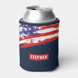 Porta-lata Red White Blue American Flag Soldier 4 de julho