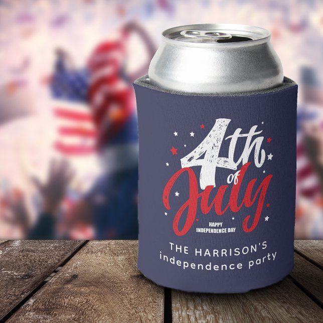 Porta-lata Red White Blue Independence Day 4 de julho (Red White Blue Independence Day 4th Of July Can Cooler)