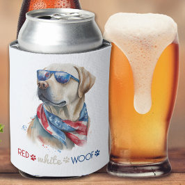 Porta-lata Red White Woof Patriotic Labrador Dog 4 De Julho