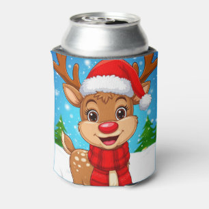 Porta-lata Rena de desenho animado com chapéu de Papai Noel