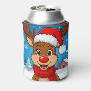 Porta-lata Rena de desenho animado com chapéu de Papai Noel