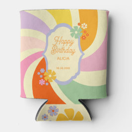 Porta-lata Retro 70s Groovy Wave Flower Feliz Aniversário