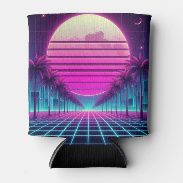 Porta-lata retrô, 80 anos lua neon/palmas (Frente)