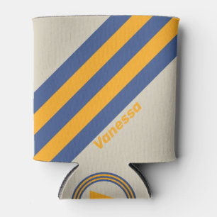 Porta-lata Retro Azul Esmagar Listras do Pôr do Sol com Nome