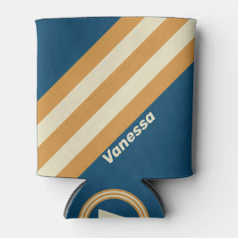 Porta-lata Retro Blue Wave Stripes with Name