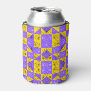 Porta-lata Retro Boho Roxo & Amarelo Xadrez de Margaridas
