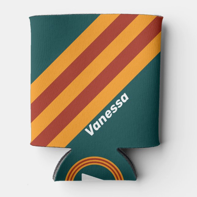 Porta-lata Retro Dark Teal Splash Stripes with Name (Frente)