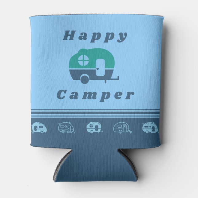 Porta-lata Retro Feliz Camper pode resfriar em azul e lacre (Frente)