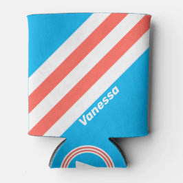 Porta-lata Retro Light Sky Blue Stripes with Name