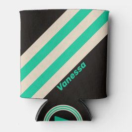 Porta-lata Retro Midnight Mint Stripes with Name