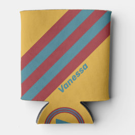 Porta-lata Retro Mustard Seed Stripes with Name