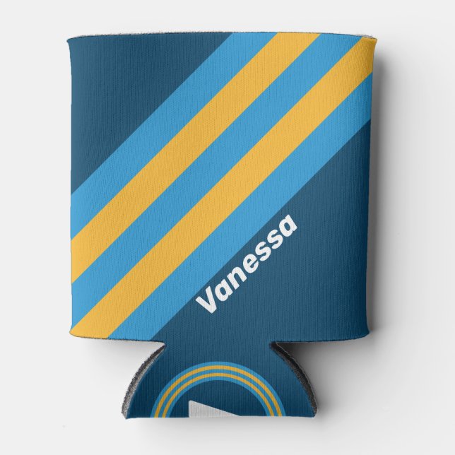 Porta-lata Retro Navy Blue Stripes with Name (Frente)