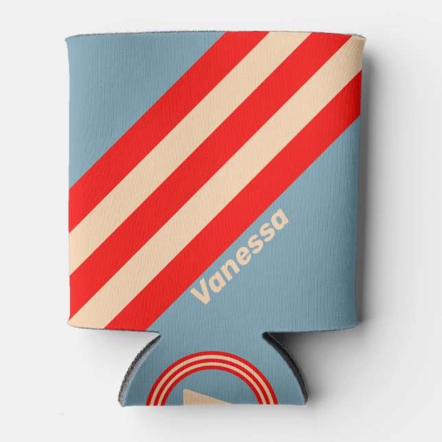 Porta-lata Retro Ocean Horizon Stripes with Name (Frente)