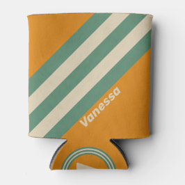 Porta-lata Retro Orange Stripes with Name