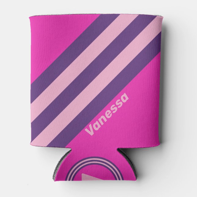 Porta-lata Retro Pink Sky Stripes with Name (Frente)