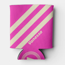 Porta-lata Retro Rosa Três Listras com Nome