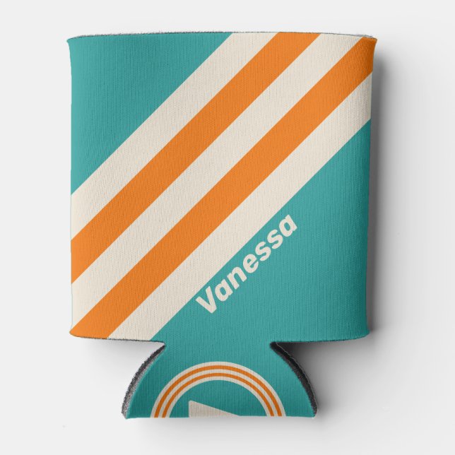 Porta-lata Retro Sea Breeze Vibe Stripes with Name (Frente)