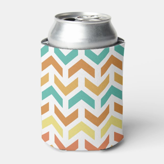Porta-lata Retro Setas Chevron Laranja Turquesa Dourado (Can Front)