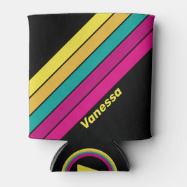 Porta-lata Retro Striped Dark 80s with Name