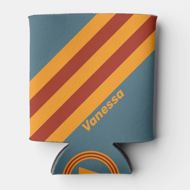 Porta-lata Retro Sunrise on Slate Stripes with Name (Frente)