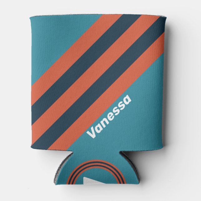 Porta-lata Retro Teal Splash Stripes with Name (Frente)
