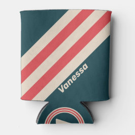 Porta-lata Retro Teal Vibe Stripes with Name