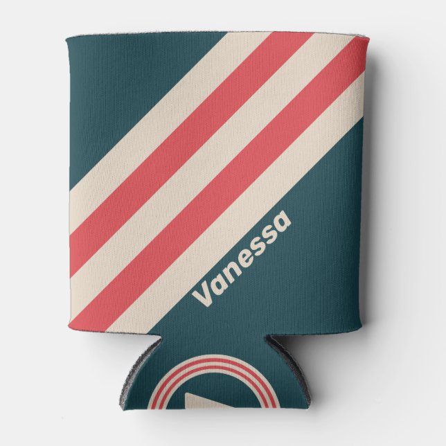 Porta-lata Retro Teal Vibe Stripes with Name (Frente)