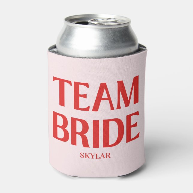 Porta-lata Retro Team Bride Bachelorette Red Pink (Can Front)