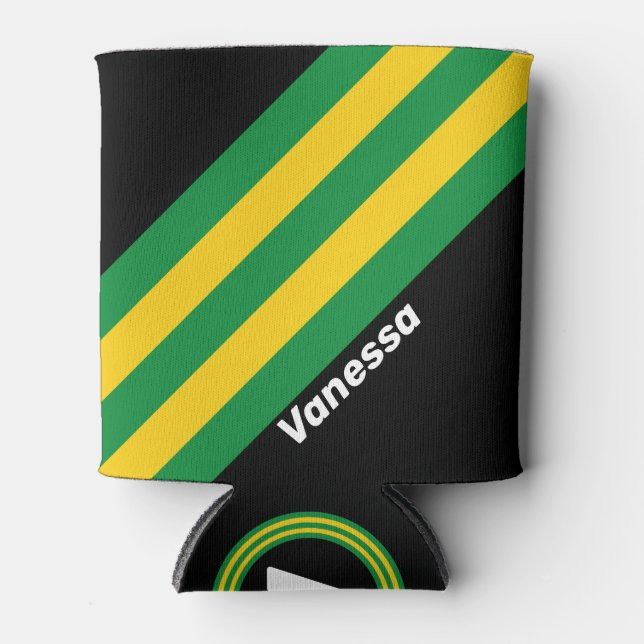 Porta-lata Retro Tropical Palm Stripes with Name (Frente)