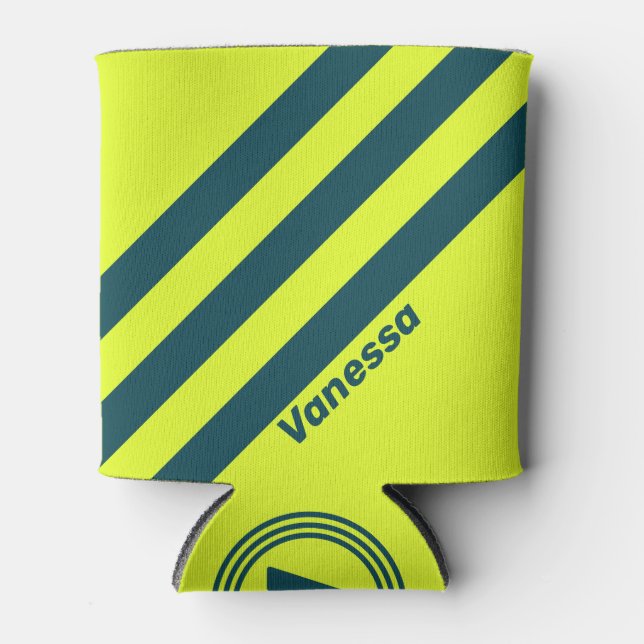 Porta-lata Retrorna HI VIS - Três faixas amarelas com nome (Frente)